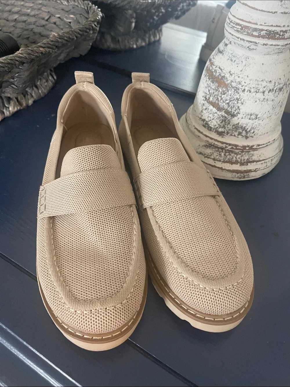 Taryn Rose  women’s Light Beige Mesh Slip-On Loafers